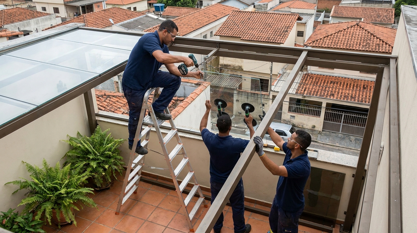Cobertura de vidro em terraço com telhados em Diadema-SP